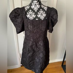 Plus Jacquard Square Neck Puff Sleeve Tie Back Dress